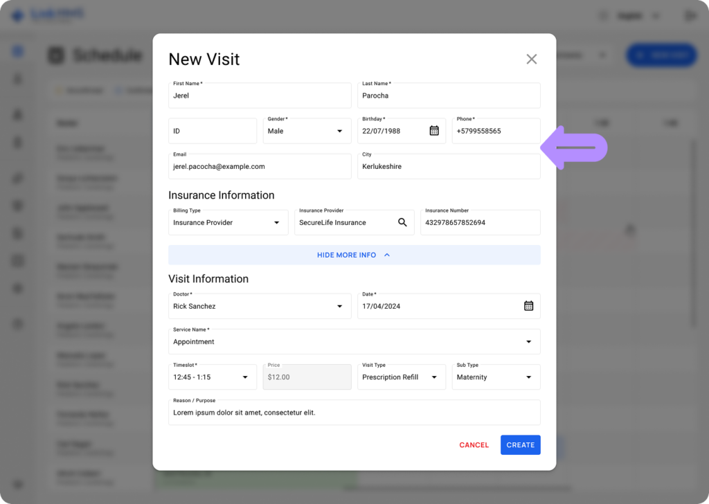 LinkHMS create a visit 10