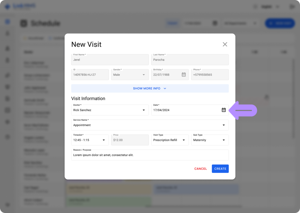LinkHMS create a visit 11