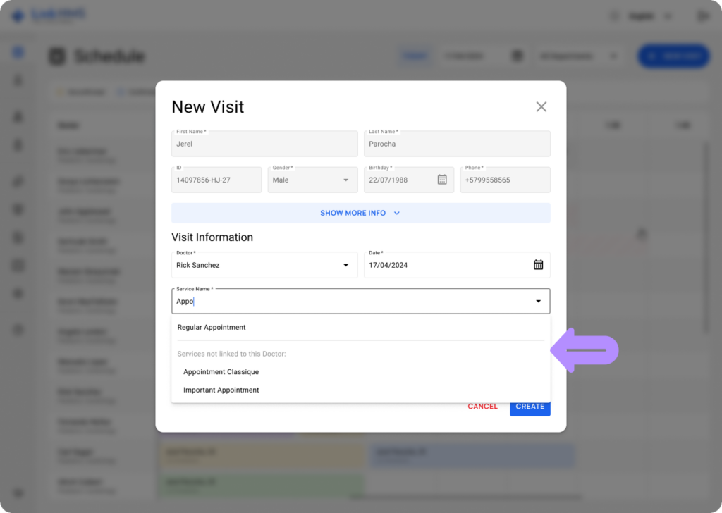 LinkHMS create a visit 12