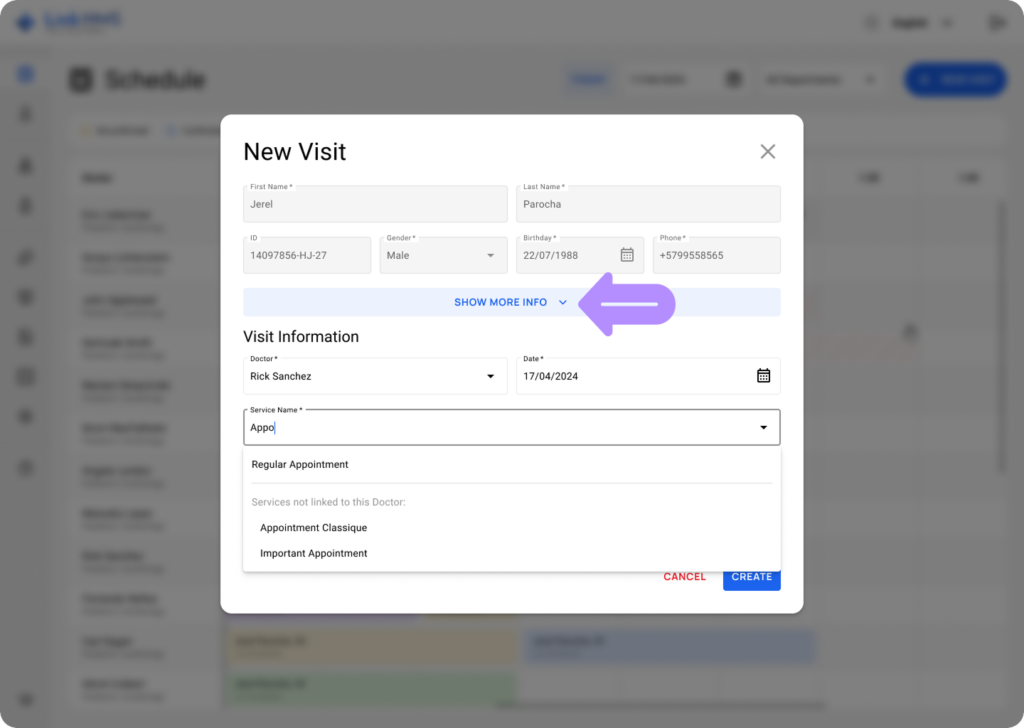 LinkHMS create a visit 8