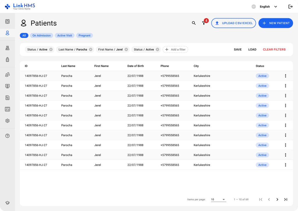 LinkHMS patient filters 12