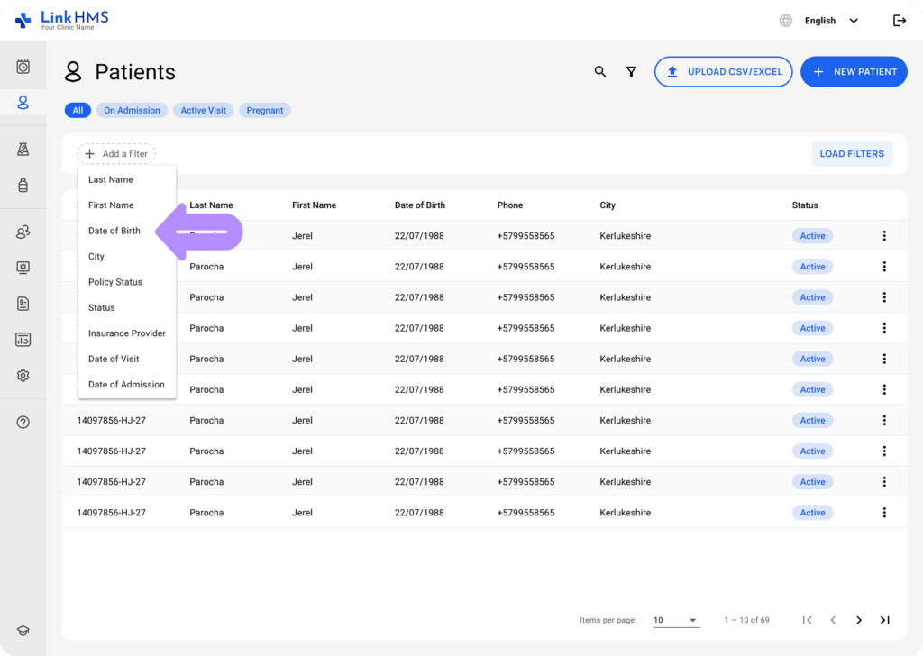 LinkHMS patient filters 4