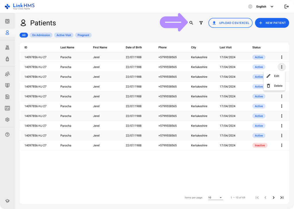 LinkHMS patient filters 5