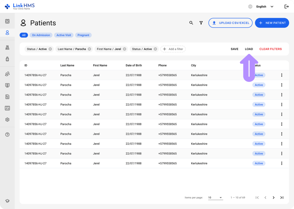 LinkHMS patient filters 7