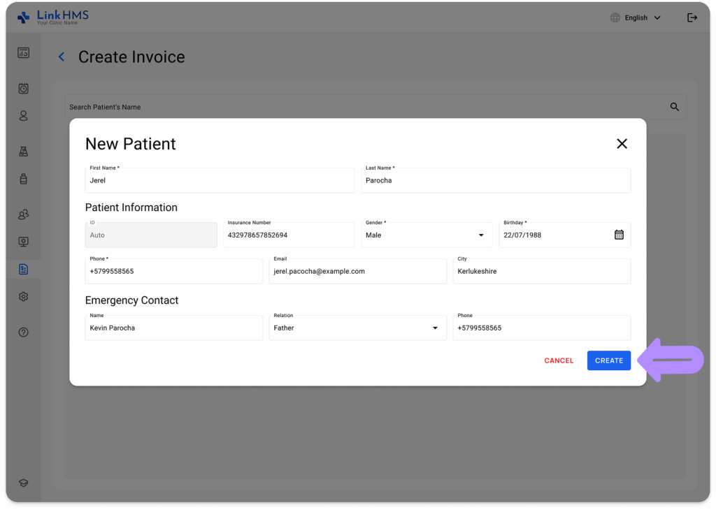 LinkHMS create invoices 3
