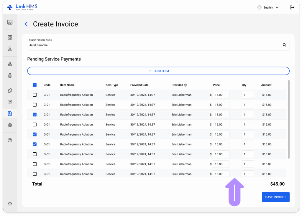 LinkHMS create invoices 6