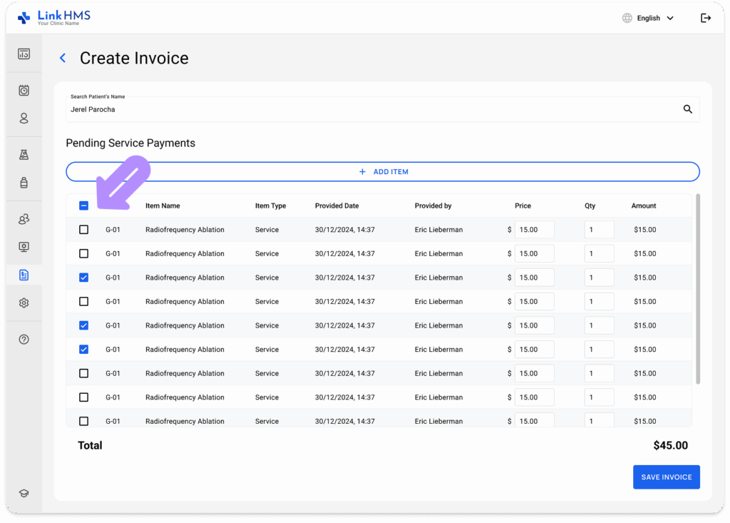 LinkHMS create invoices 7