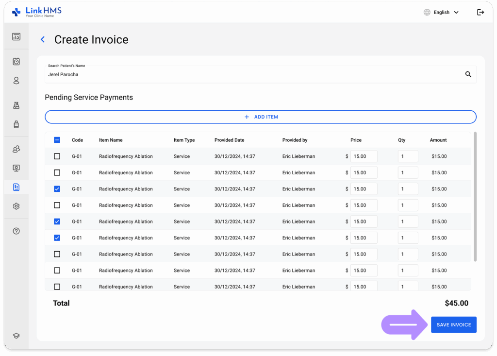 LinkHMS create invoices 8