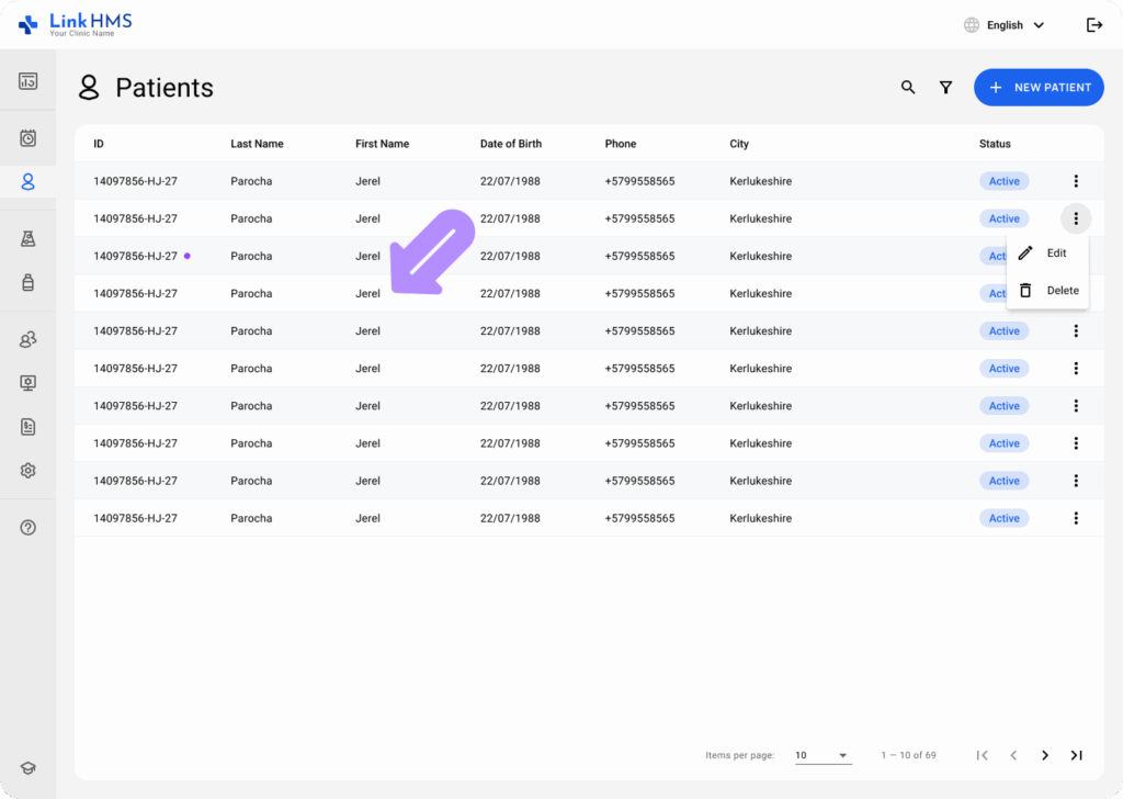 LinkHMS invoices - patient's profile 1