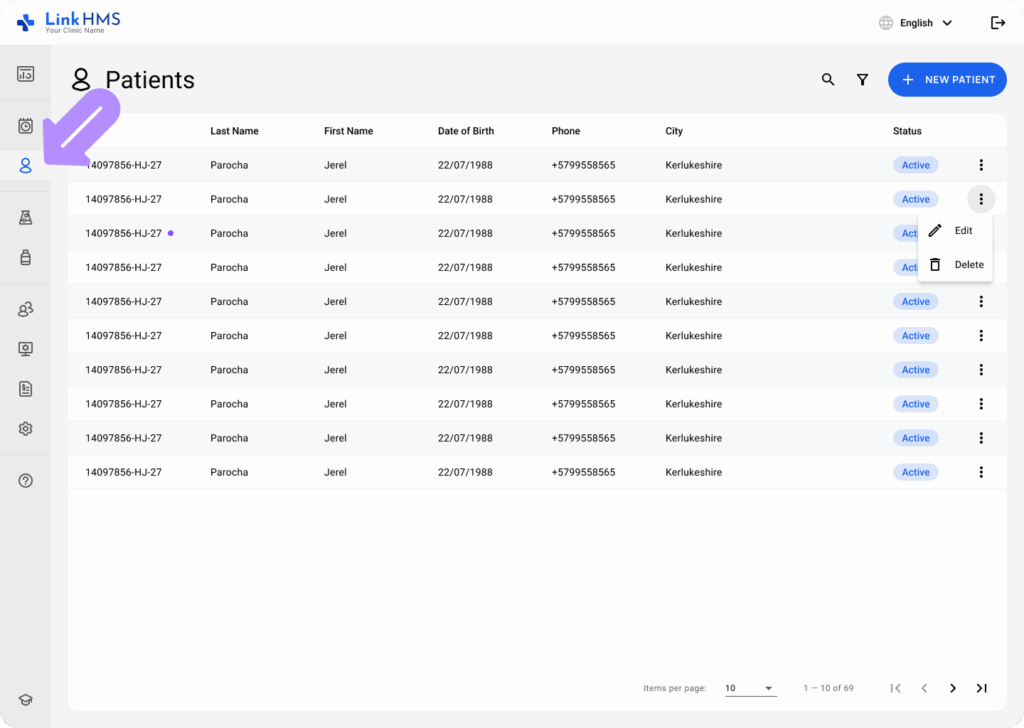 LinkHMS invoices - patient's profile