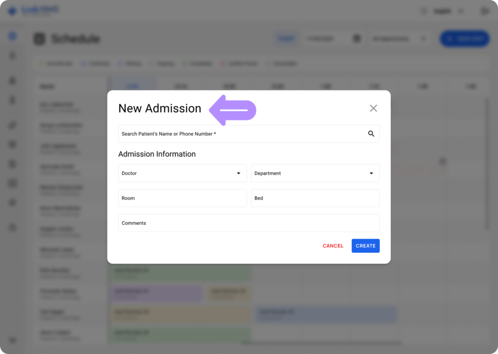 LinkHMS create an admission 1
