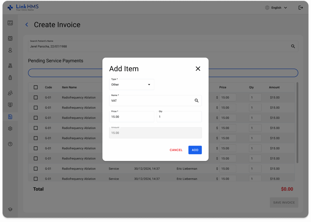 LinkHMS add VAT
