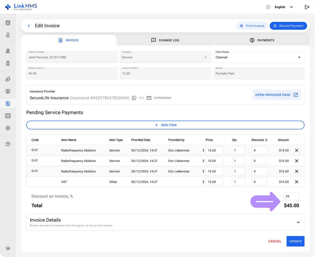 LinkHMS apply the discount 2
