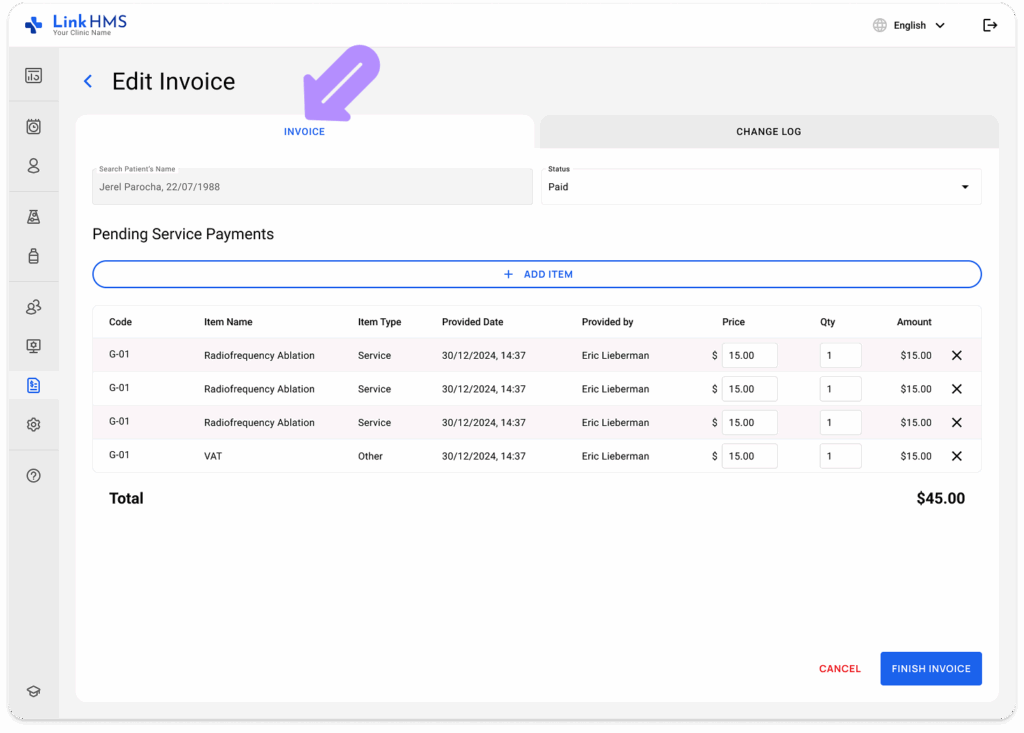 LinkHMS invoicing 4