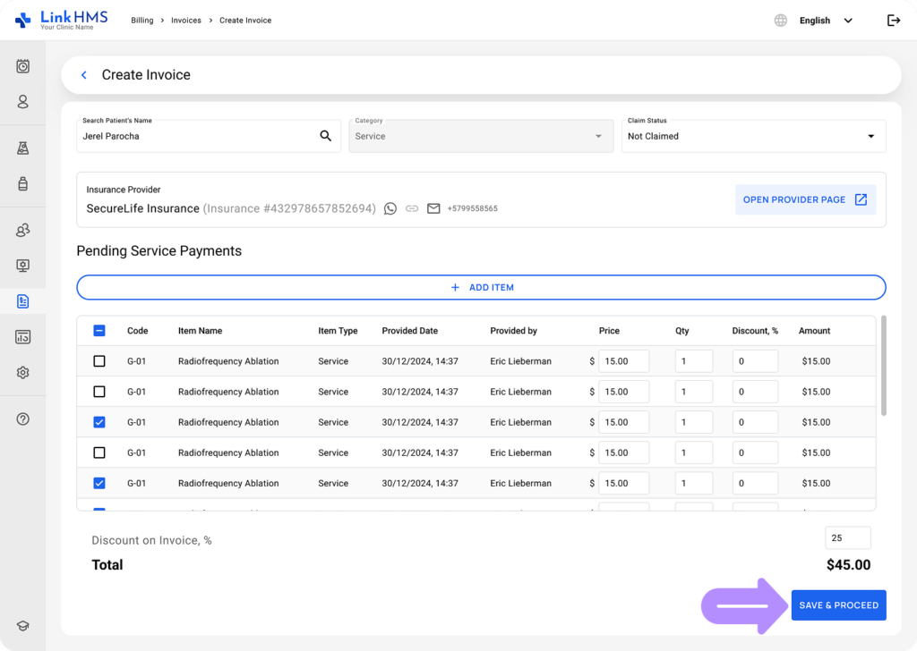 LinkHMS invoicing process 2