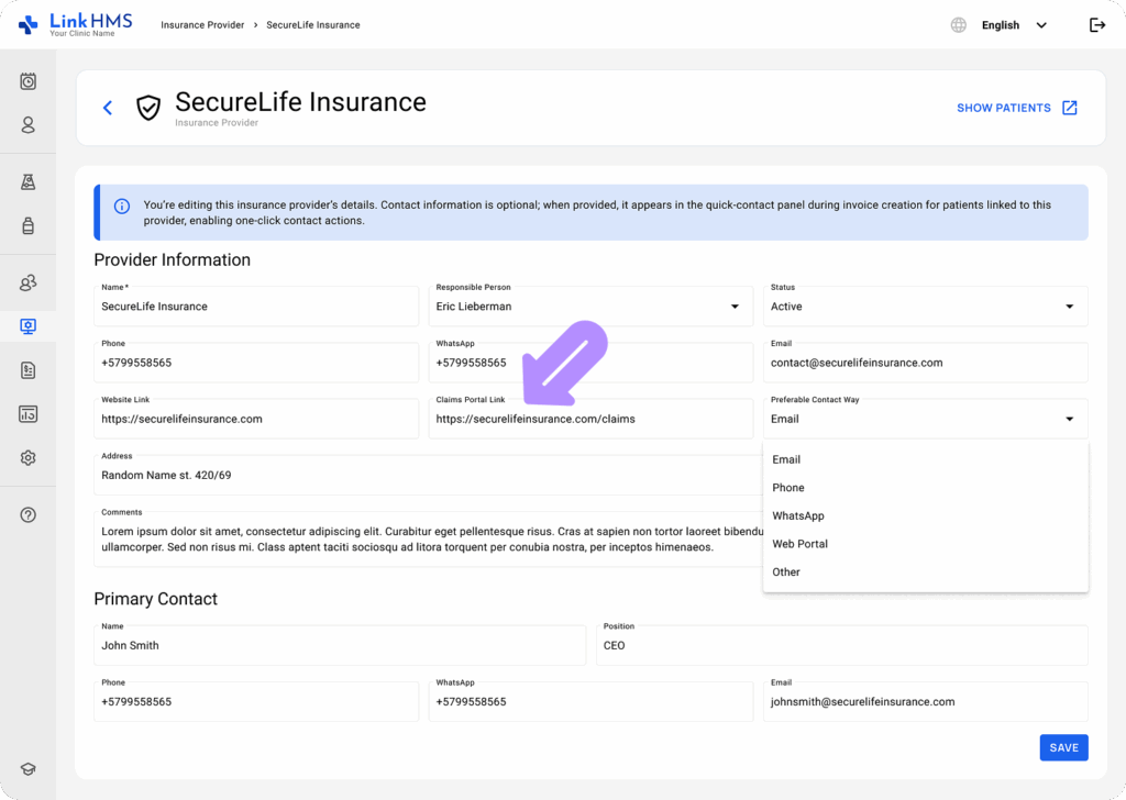 LinkHMS submit insurance claims 1