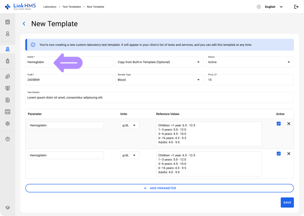 LinkHMS add and edit custom tests 4