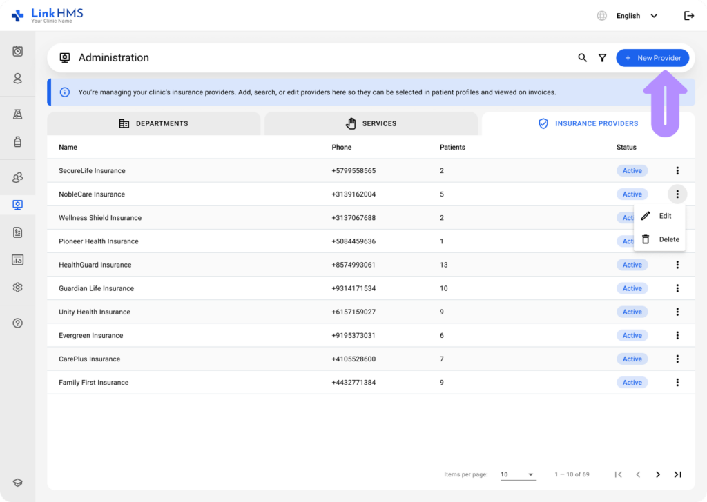 LinkHMS create insurance provider 3