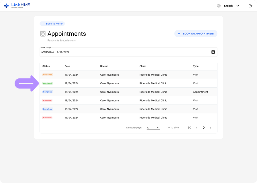 LinkHMS patient portal appointment requests 3